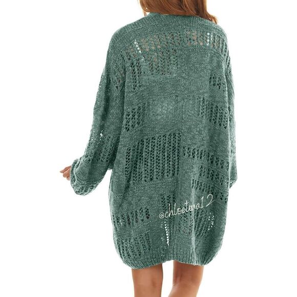 New Long Sleeves Oversized Hollow Out Cardigan Sweater - Picture 2 of 11
